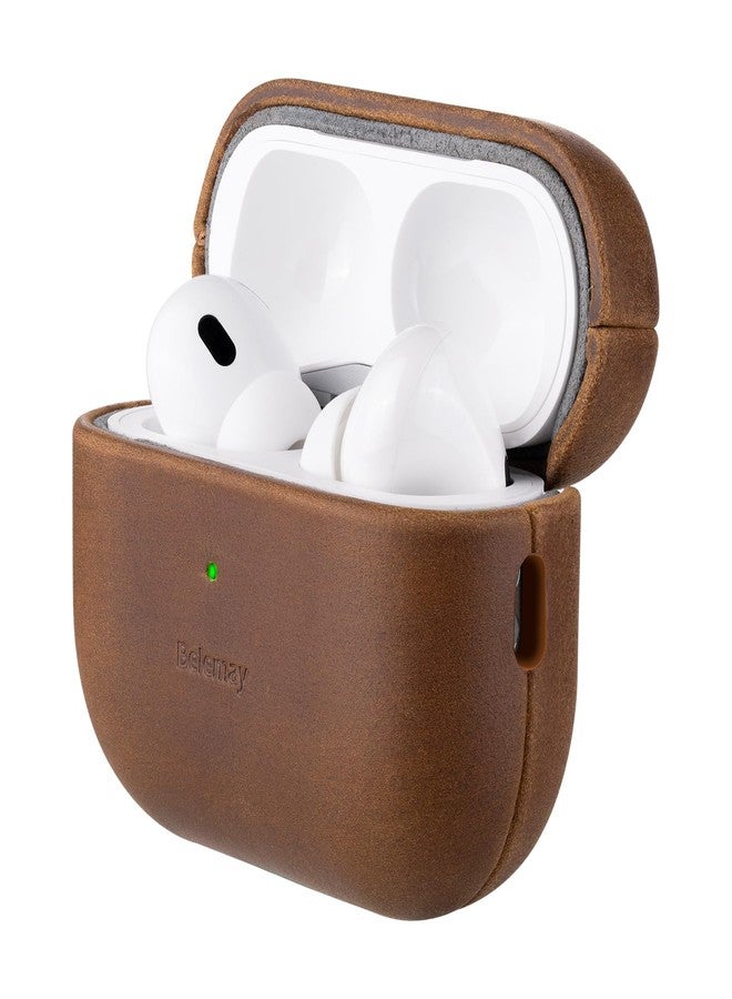 Belemay Handcrafted Crazy Horse Leather Case for AirPods Pro 3rd Gen (2025), Vintage Aesthetic, Two-Tone Effect, Unique Patina, Compatible with MagSafe, Compatible with Airpods Pro 3, Vintage Brown - Image 1