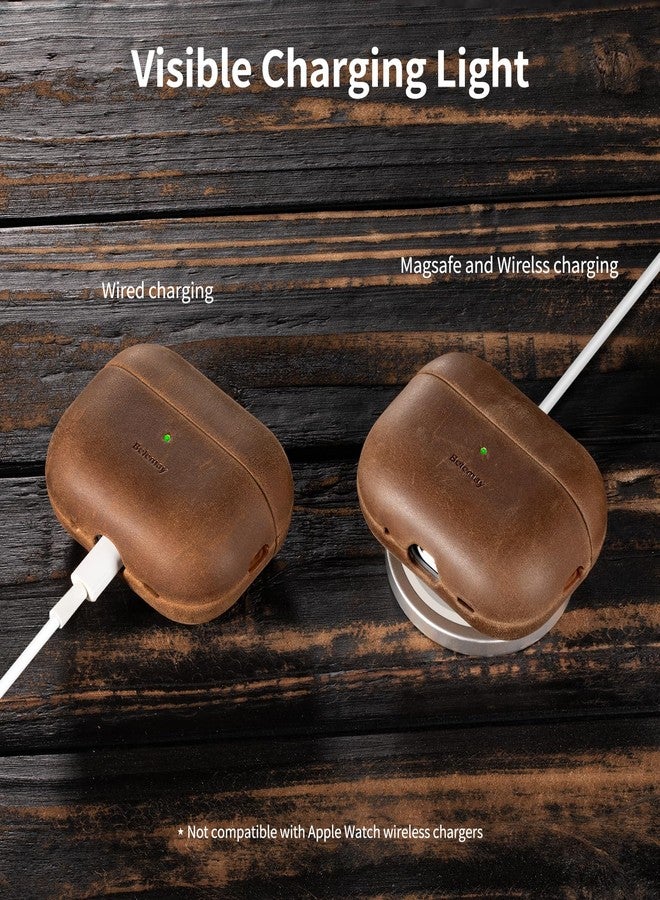 Belemay Handcrafted Crazy Horse Leather Case for AirPods Pro 3rd Gen (2025), Vintage Aesthetic, Two-Tone Effect, Unique Patina, Compatible with MagSafe, Compatible with Airpods Pro 3, Vintage Brown - Image 5