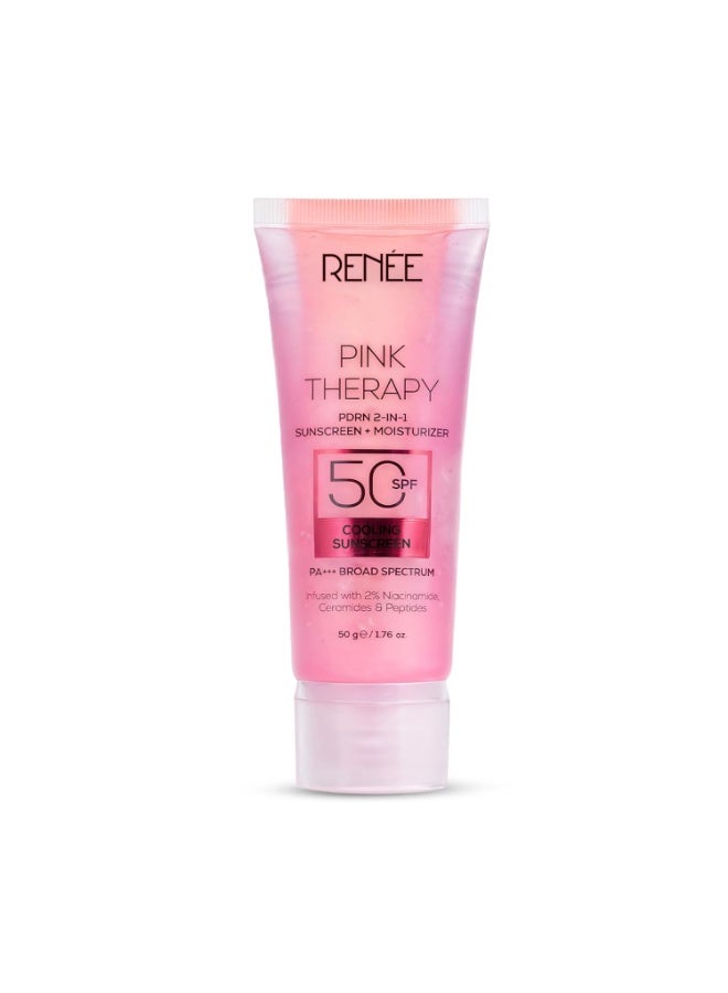 رينيه رينِي علاج وردي PDRN واقي شمس ومرطب 2 في 1 SPF 50 PA+++ | تم اختباره في الجسم الحي | مع النياسيناميد | حماية واسعة الطيف من UVA و UVB | لا يترك أثرًا أبيض مرئيًا | يوحد لون البشرة | 50 جم - Image 1
