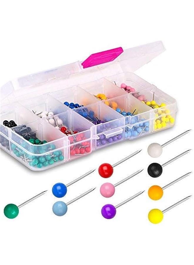 Push Pins 600-count Map Tacks Marking Pins 1/8-Inch Plastic Beads Head, 10 Assorted Colors - Image 2