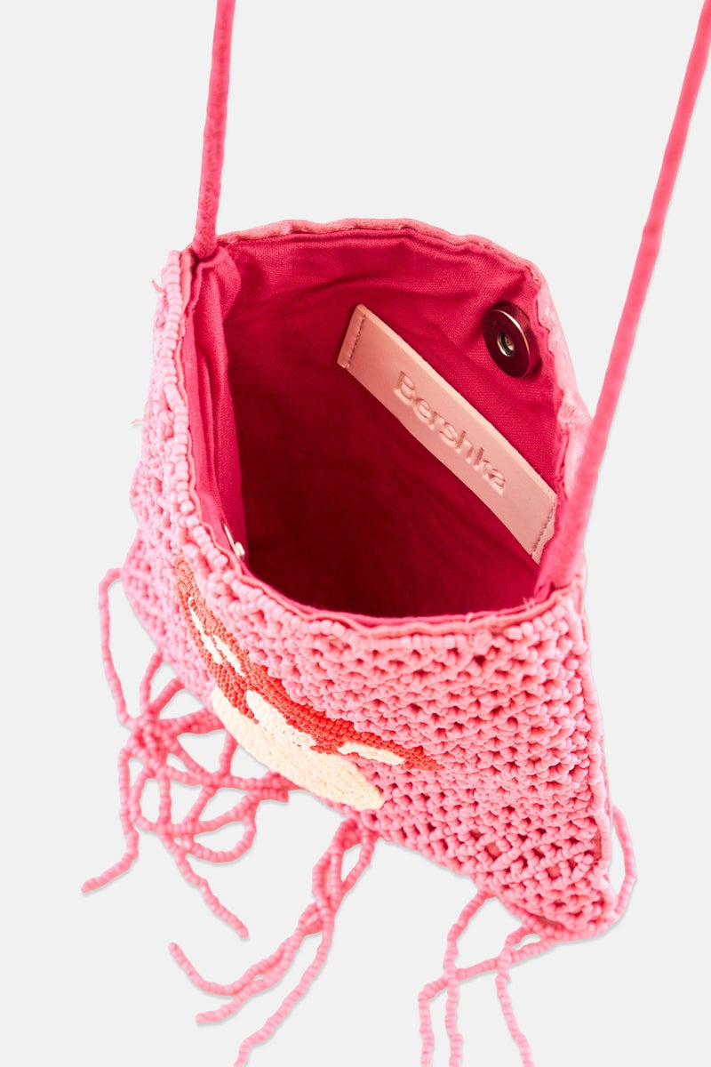 Bershka Women Handmade Phone Bag, Pink - Image 3