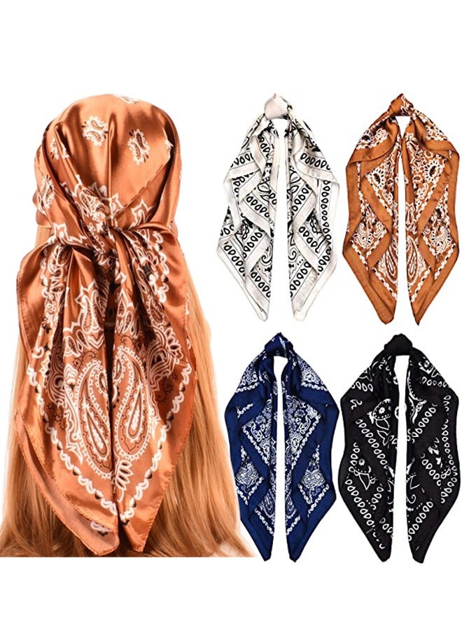 GUSGU 4pcs صقيل وشاح مربع كبير 90x90cm الحرير وشاح الرقبة الشعر النوم حقيبة خفيفة الوزن صقيل الحرير وشاح للنساء - Image 1