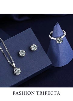 Generic 4-piece jewelry set: necklace, earrings, and ring - perfect women's jewelry set for gifts to girlfriends, wives, mothers, or bridesmaids on their wedding day. Gleaming accessories.  - Image 1