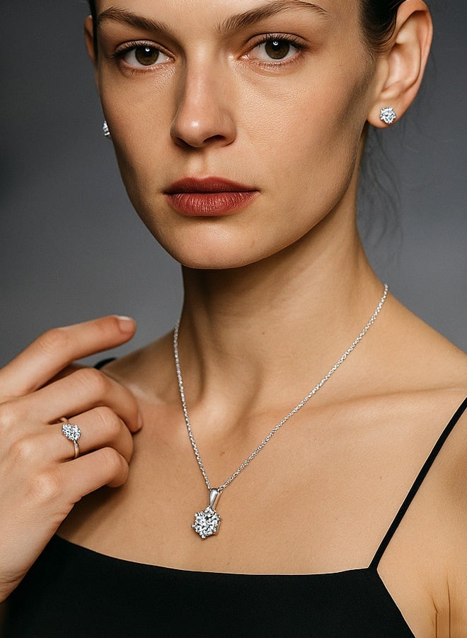 Hilyagems 3Pcs Jewelry set: necklace, earrings and ring. Gift for mother, wife, or bride at wedding party. Glittering accessories. Fashionably elegant necklace,  crystal  earrings, ring. - Image 4