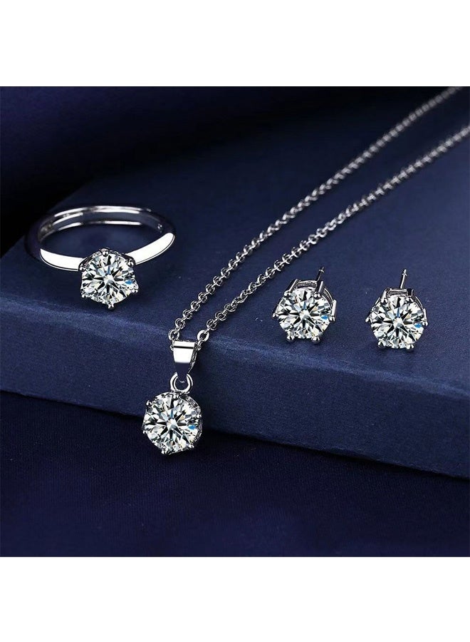 Hilyagems 3Pcs Jewelry set: necklace, earrings and ring. Gift for mother, wife, or bride at wedding party. Glittering accessories. Fashionably elegant necklace,  crystal  earrings, ring. - Image 3
