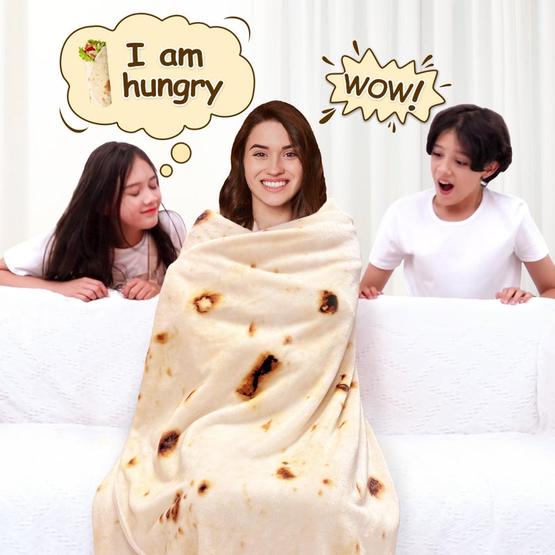 mermaker Burritos Tortilla Throw Blanket 2.0 Double Sided 71 inches for Adult and Kids, Giant Funny Realistic Food Blanket, 285 GSM Novelty Soft Flannel Taco (Yellow Blanket-Double Sided) - Image 2