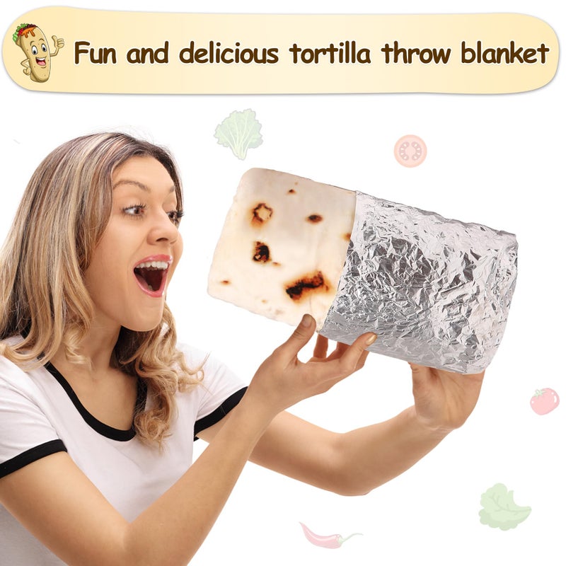 mermaker Burritos Tortilla Throw Blanket 2.0 Double Sided 71 inches for Adult and Kids, Giant Funny Realistic Food Blanket, 285 GSM Novelty Soft Flannel Taco (Yellow Blanket-Double Sided) - Image 3