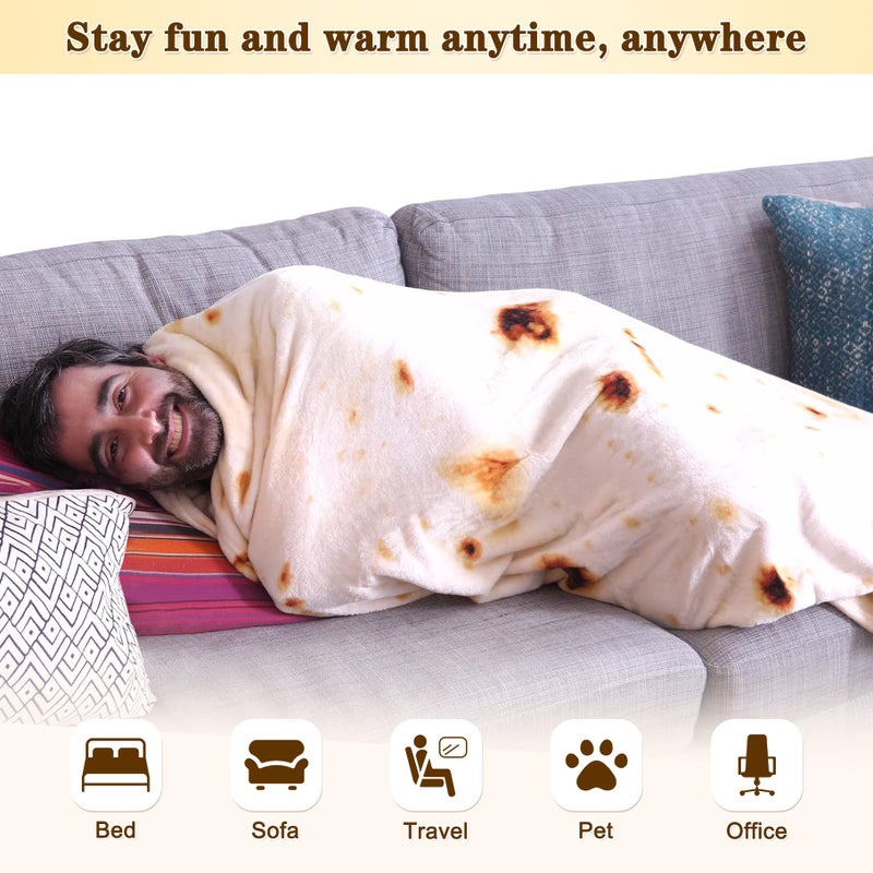 mermaker Burritos Tortilla Throw Blanket 2.0 Double Sided 71 inches for Adult and Kids, Giant Funny Realistic Food Blanket, 285 GSM Novelty Soft Flannel Taco (Yellow Blanket-Double Sided) - Image 5