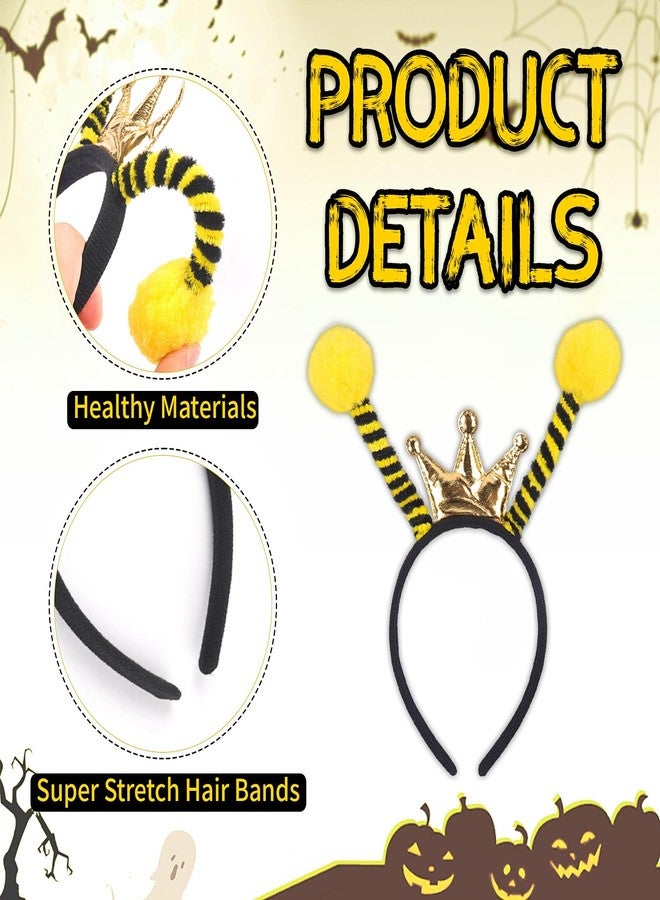 AIDVPOD Bee Headband with Crown Antenna Hair Band Bumble Bee Hair Accessories for Women Halloween Costume Party Headwear - Image 4