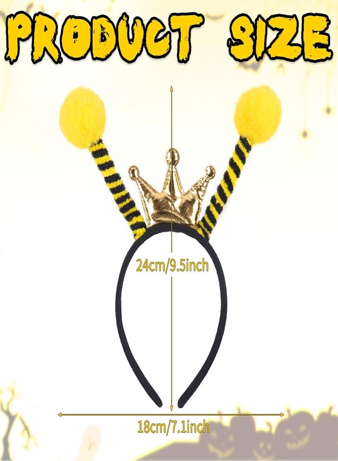 AIDVPOD Bee Headband with Crown Antenna Hair Band Bumble Bee Hair Accessories for Women Halloween Costume Party Headwear - Image 3