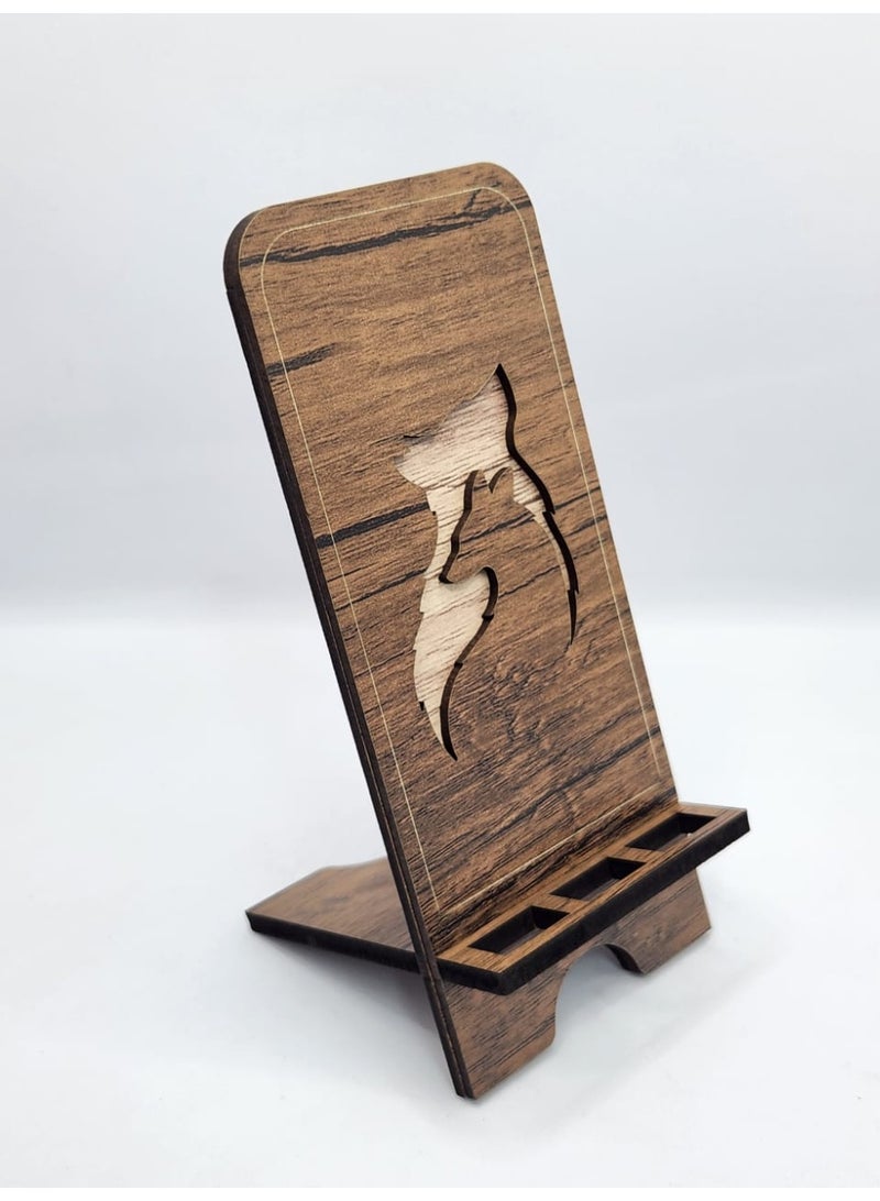 Kipfy Wooden Phone Stand with Wolf Cutout – Rustic Handcrafted Mobile Holder, Desk Display & Charging Dock  Mobile phone stand – suitable for watching videos, video calls, or hands-free use - Image 2