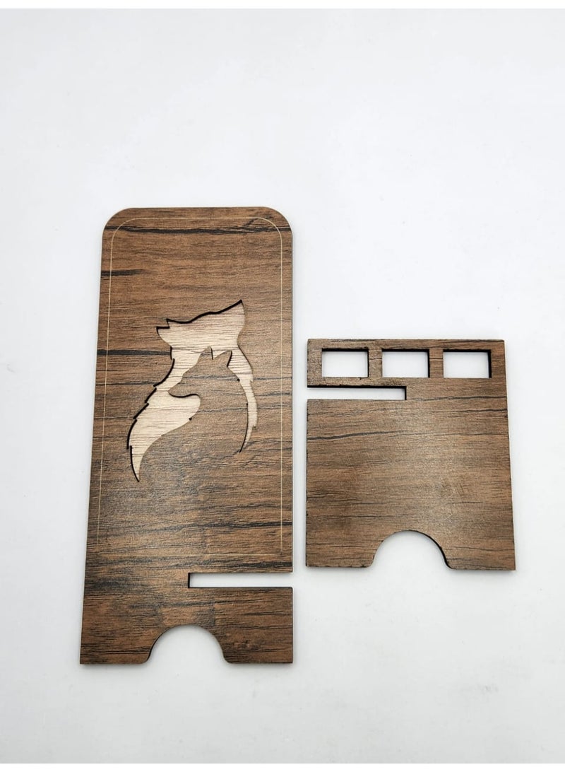 Kipfy Wooden Phone Stand with Wolf Cutout – Rustic Handcrafted Mobile Holder, Desk Display & Charging Dock  Mobile phone stand – suitable for watching videos, video calls, or hands-free use - Image 3
