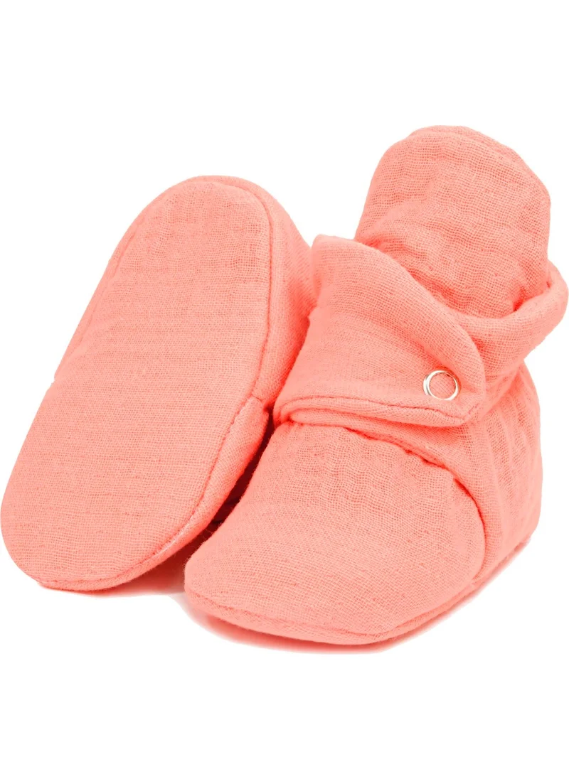 Ella Bonna Muslin Baby Booties, Organic Cotton, Newborn Slippers, Coral