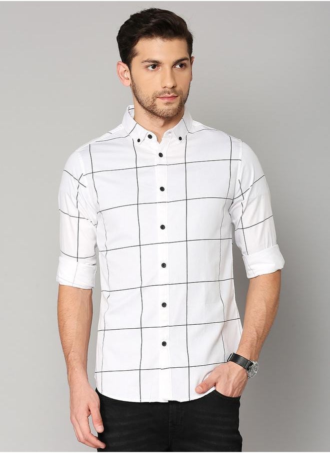 Dennis Lingo Slim Fit White Men's Solid Shirt, Spread Collar, Full Sleeves, 100% Cotton,  - Image 1