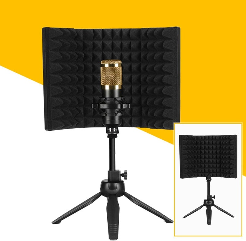 klarako Microphone Isolation Shield, Studio Recording Mic Sound Absorbing Foam Reflector for Any Condenser Microphone Recording Equipment Studio  with stand - Image 4