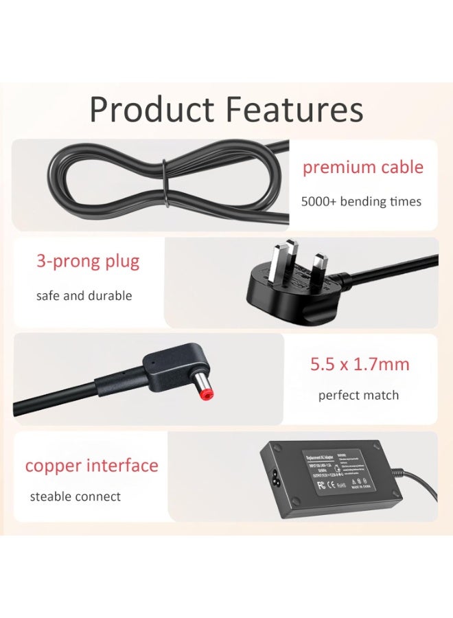 180W 135W Charger for Acer Nitro 5 7 Gaming Laptop AN515 AN515-51 AN515-52 AN515-53 AN715-52 Predator Helios 300 G3-571 G3-572 PH315-52 Predator Triton 300 500 PT314-51 PT315-52 Power Cord - Image 4