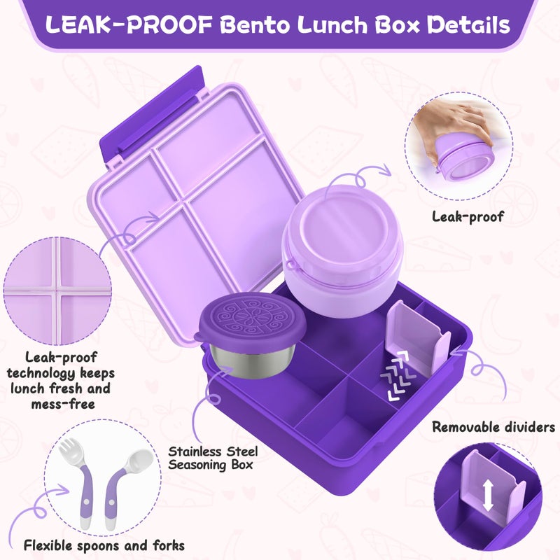 Aimsnk Kids Bento Lunch Box with 8oz Soup Thermo, Kids Leakproof Lunch Food Containers with 4 Compartment,Insulated Hot Food Jar with Lunch Bag for School, Travel (Purple) - Image 4