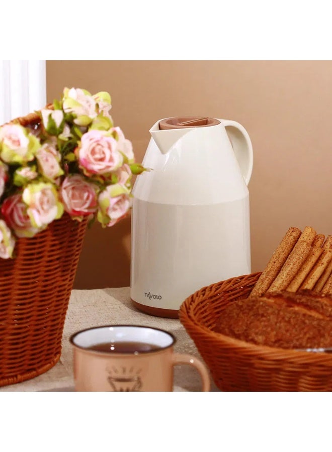 Swan 1 liter thermos, beige, brown lid - Image 1