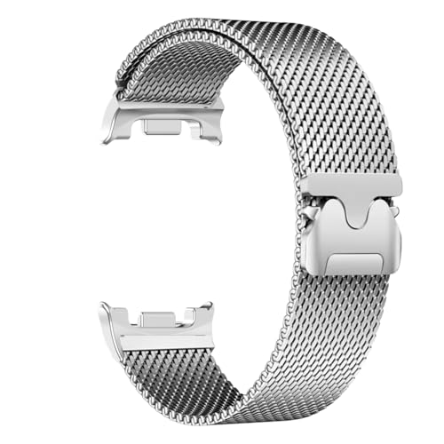 T TECLUSIVE Luxury Parachute Magnetic Strap Compatible for Galaxy Watch 8 / Watch 8 Classic | Metal Adjustable Magnet Band Chain | Curved Precise Connector Lock (Silver) - Image 1