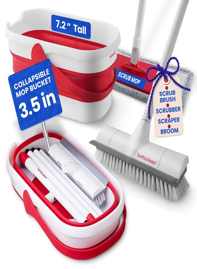 Bettaclean Collapsible Mop and Bucket Set with Wringer, Heavy Duty Scrub Brush, Foldable Mop and Broom for Home, Indoor or Outdoor Cleaning, Patio, Deck, RV, Concrete, and Floor Care by Bettaclean - Image 2