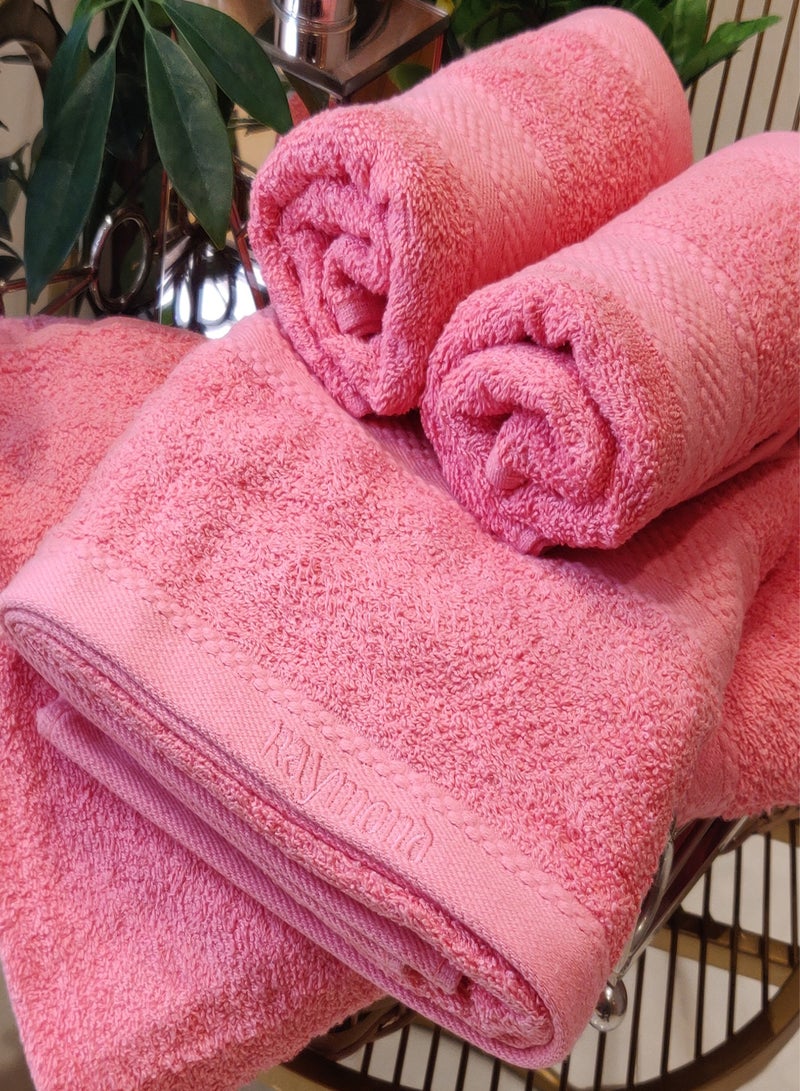 ريموند منشفة حمام سميكة من القطن 100% سريعة الجفاف وعالية الامتصاص ومنشفة يد للفنادق والمنتجعات والمنزل ناعمة للغاية 500 جرام لكل متر مربع لون مرجاني - (2 منشفة حمام و2 منشفة يد) - (70 * 140 سم) - Image 1