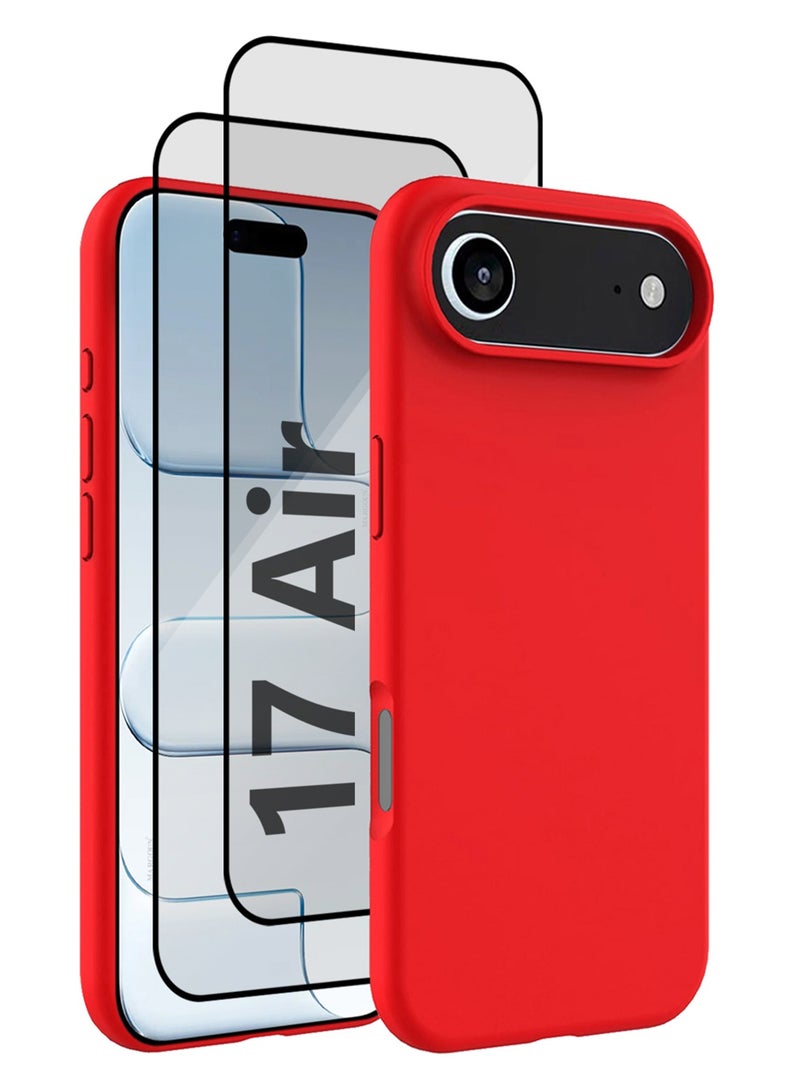 CATANES 3 Packs Silicone Protective Phone Case for iPhone 17 Air , Soft Anti-Scratch Microfiber Lining Ultra Slim Drop Protection Phone Cover with Two 3D Screen Protectors - Red - Image 1