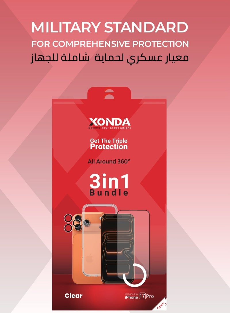 Xonda 3-in-1 protection package for iPhone 17 Pro  - anti-yellowing clear case, shatter-resistant screen protection, high-definition camera lens protection. - Image 5