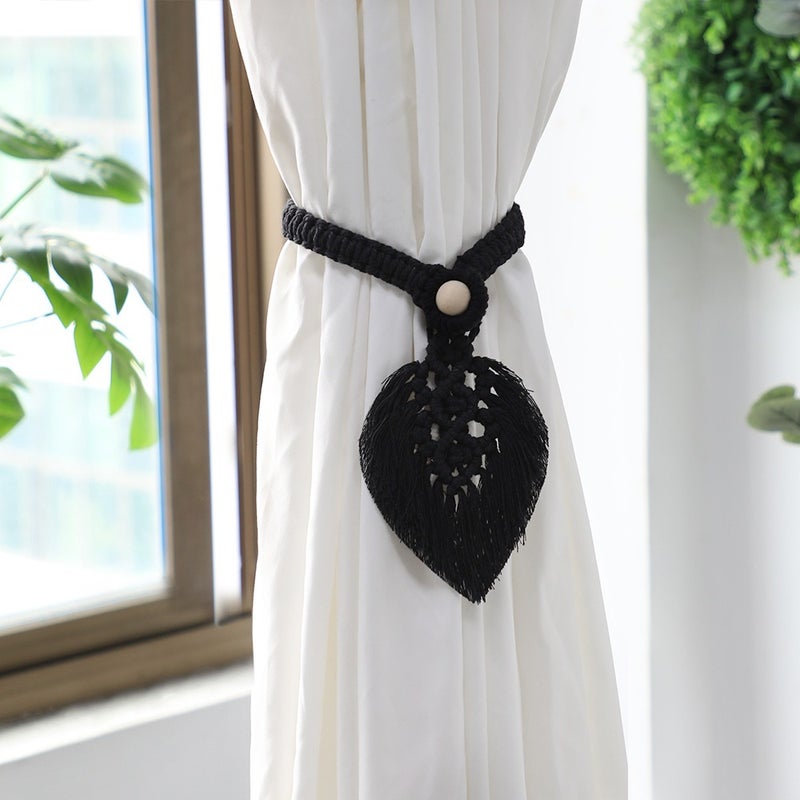 Bohemian Woven Curtain Tiebacks - Simple Tassel Leaf Wood Bead Decorative Curtain Accessories