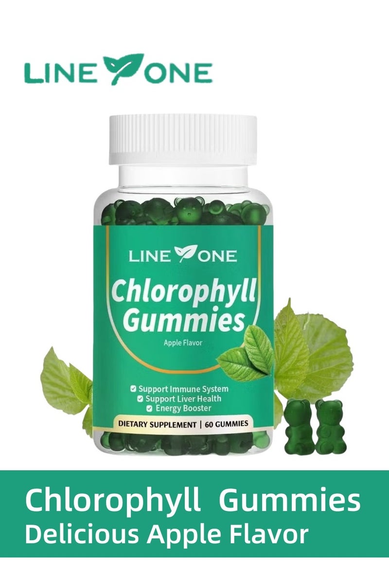 LINE ONE Chlorophyll Ashwagandha Gummies - Immune & Liver Support Energy Booster Apple Flavor Vegan 60 Count - Image 1