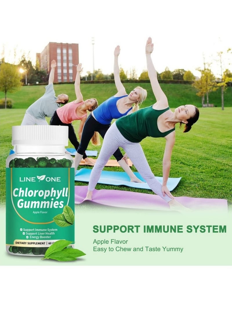 LINE ONE Chlorophyll Ashwagandha Gummies - Immune & Liver Support Energy Booster Apple Flavor Vegan 60 Count - Image 5