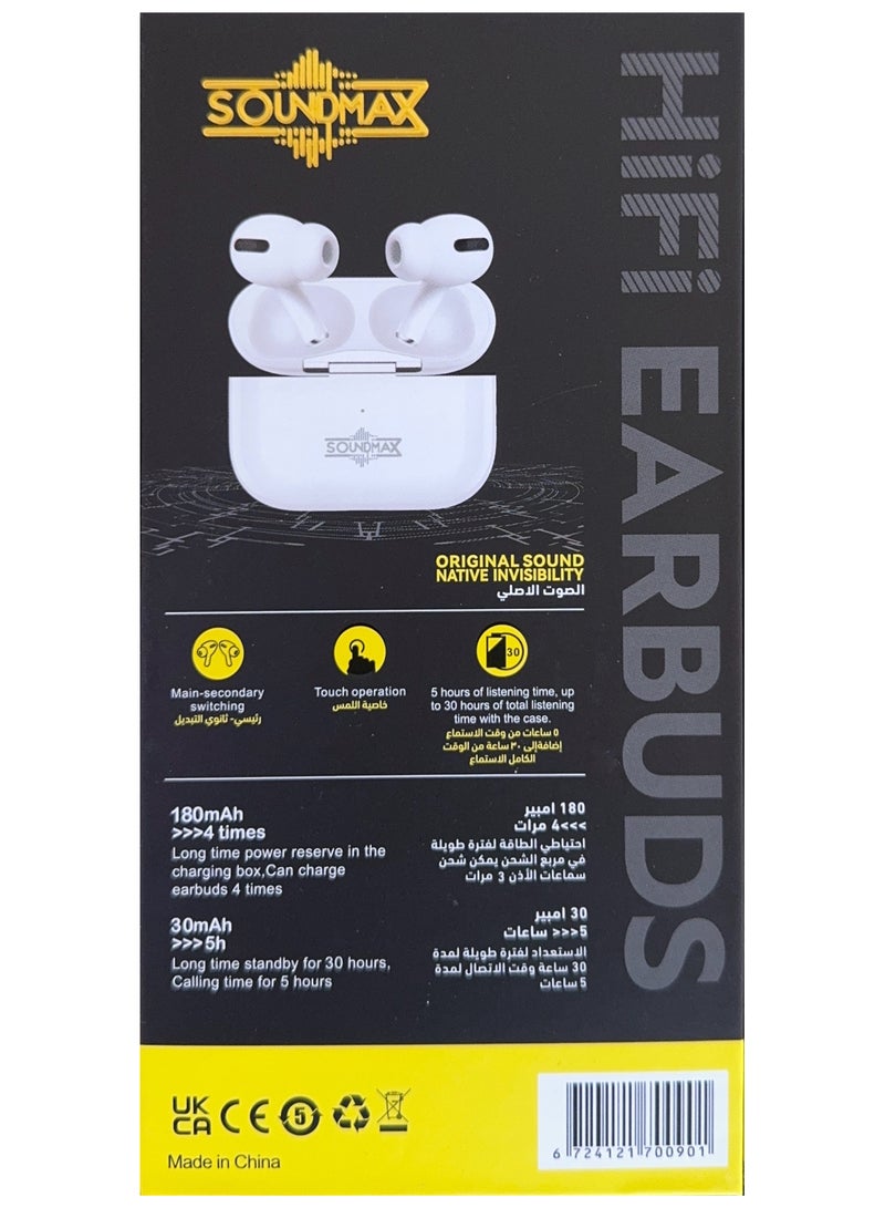 Soundmax SM49 HiFi Wireless Earbuds with 30H Playtime, Touch Controls, Bluetooth Connectivity, Main-Secondary Auto Switching, Charging Case – Compact Stereo Earphones for Calls, Music & Travel - Image 3