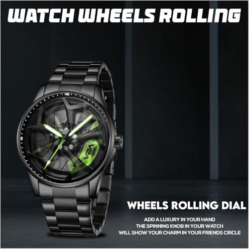 V2A Vortex Rolling Wheel Men’s Analog Watch Open Dial Stainless Steel Watch – Car Wheel-Inspired Design, Hollow Out Elegance Casual Watch for Men | Gift for Men - Image 4