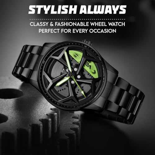 V2A Vortex Rolling Wheel Men’s Analog Watch Open Dial Stainless Steel Watch – Car Wheel-Inspired Design, Hollow Out Elegance Casual Watch for Men | Gift for Men - Image 2