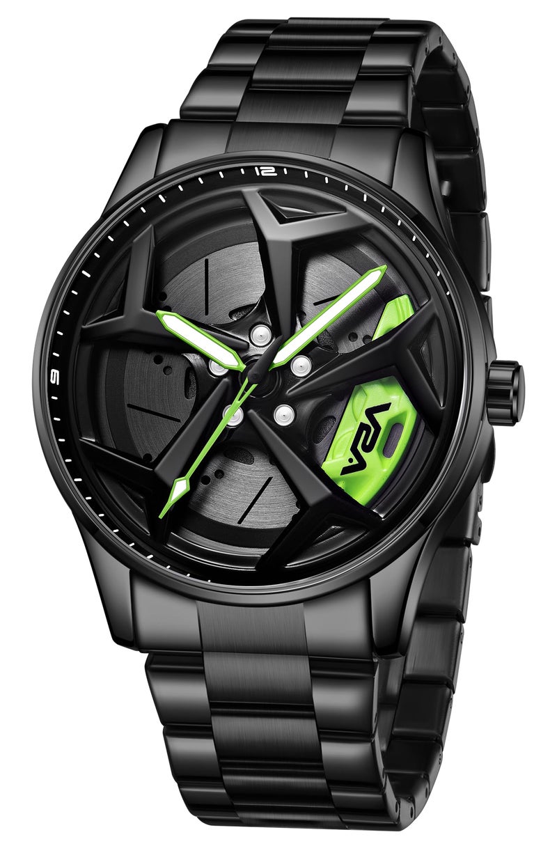 V2A Vortex Rolling Wheel Men’s Analog Watch Open Dial Stainless Steel Watch – Car Wheel-Inspired Design, Hollow Out Elegance Casual Watch for Men | Gift for Men - Image 1