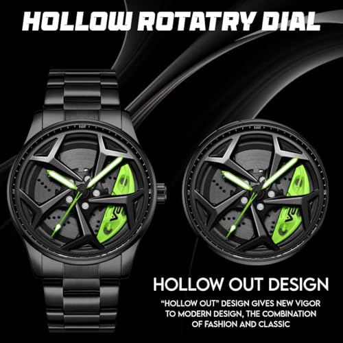 V2A Vortex Rolling Wheel Men’s Analog Watch Open Dial Stainless Steel Watch – Car Wheel-Inspired Design, Hollow Out Elegance Casual Watch for Men | Gift for Men - Image 5