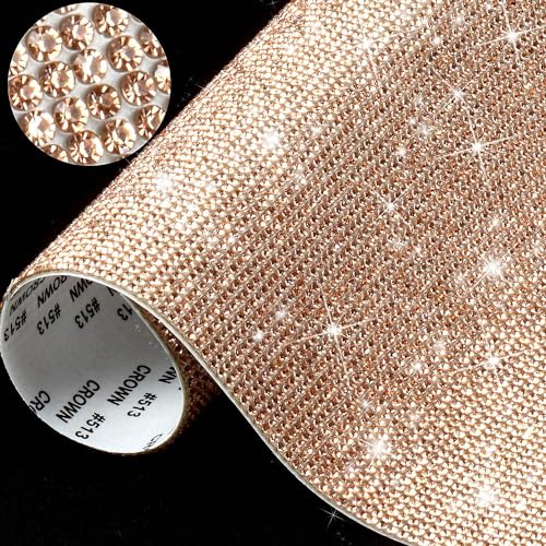 Jubilant 12000 Pieces Bling Rhinestone Sheet Stickers, DIY Craft, Self Adhesive Glitter Rhinestones Crystal Diamond Gem Stickers for Car/Phone/Clothing/Shoes, 9.4 x 7.9 Inch (Champagne Gold) - Image 1
