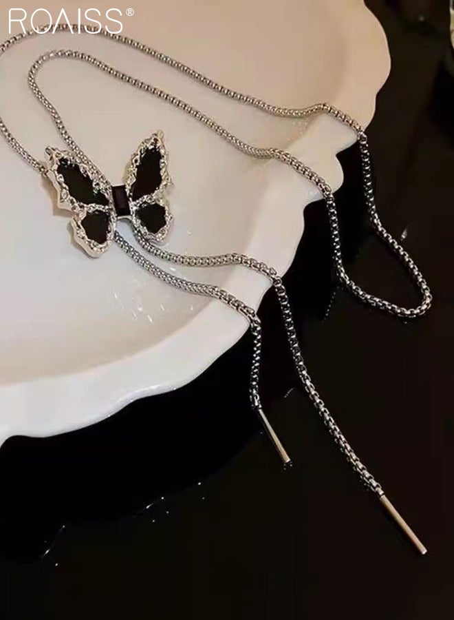 رويس مجموعة مجوهرات الفراشة المكونة من 3 قطع للنساء، قلادة طويلة قابلة للسحب على شكل حرف Y من الزركون وأقراط فراشة أنيقة مزينة بشراشيب، إكسسوار رائع للحفلات وحفلات الزفاف، مثالي كهدايا للعطلات - Image 4
