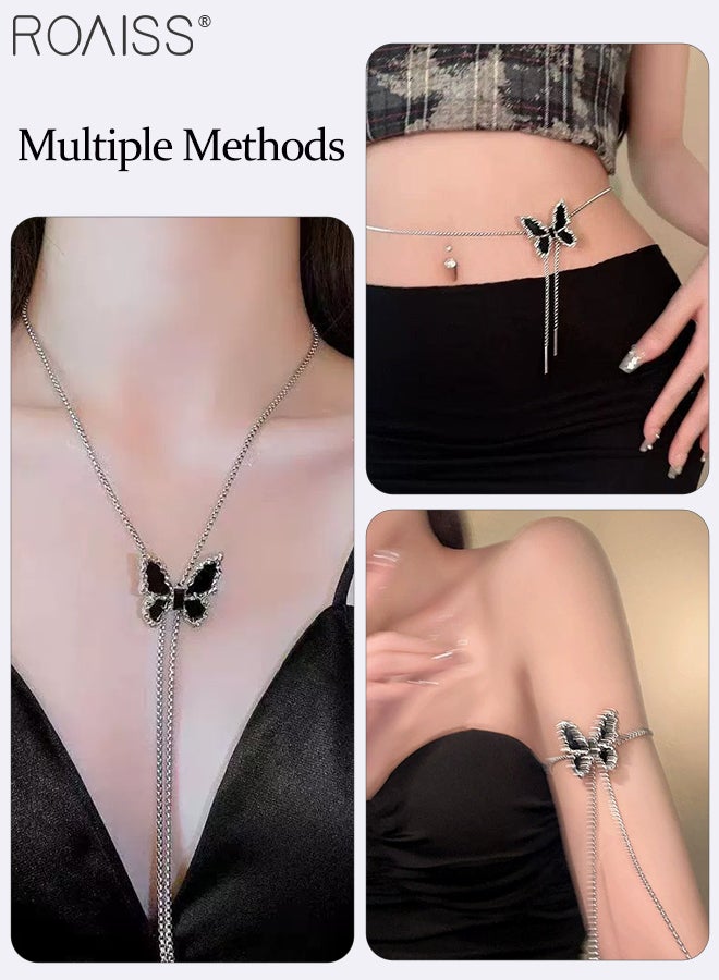 رويس مجموعة مجوهرات الفراشة المكونة من 3 قطع للنساء، قلادة طويلة قابلة للسحب على شكل حرف Y من الزركون وأقراط فراشة أنيقة مزينة بشراشيب، إكسسوار رائع للحفلات وحفلات الزفاف، مثالي كهدايا للعطلات - Image 2