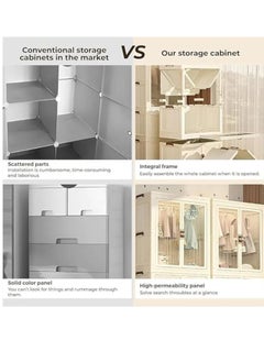 Mana Wardrobe, two portable clothing storage shelves, clothing rack with drawers, large foldable plastic wardrobe on wheels for bedroom, nursery, and clothes - cream white  - Image 3