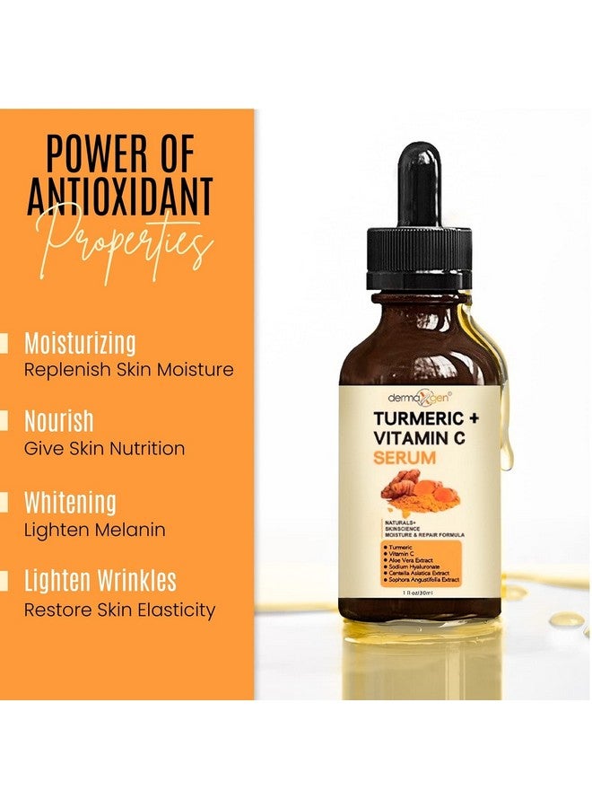 DERMAXGEN Turmeric Face Serum + Vitamin C: Organic Moisturizer for Acne Reduction, Clear Skin Tone, & Anti-Aging Benefits - Hydrate Dull & Dry Skin - Facial Serum - 1 FL OZ - Image 4