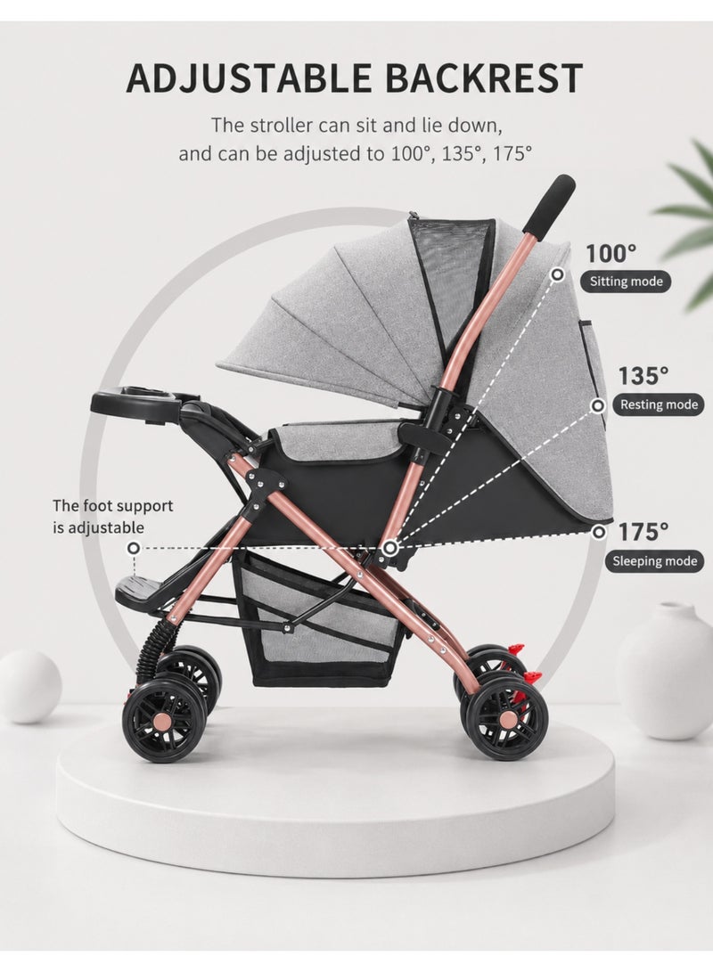 F.A.M.S Premium Compact Fold Baby Stroller with Reversible Seat, Multi-Position Recline, Mosquito Net & Food Tray - Image 4