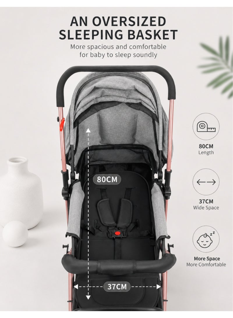 F.A.M.S Premium Compact Fold Baby Stroller with Reversible Seat, Multi-Position Recline, Mosquito Net & Food Tray - Image 5