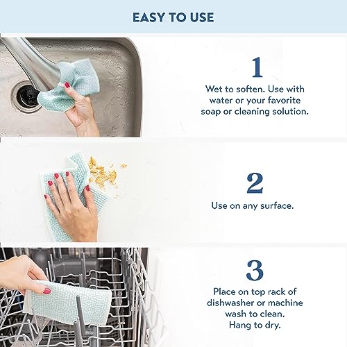 ELYN Swedish Dishcloths, Reusable & Washable Sponge Cloths, Absorbent Cleaning Paper Towels for Kitchen, Dishes, Counters and More, 5 Pack, Assorted Magnolia & Gingham Patterns - Image 4