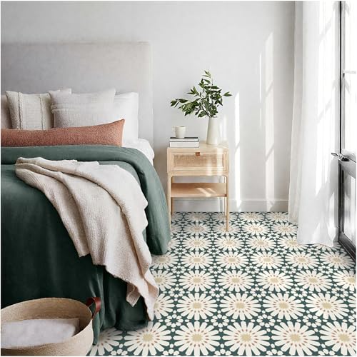 MORCART Peel and Stick Floor Tile SelfAdhesive DIY Vinyl Flooring Removable and Waterproof Tile Sticker for Bathroom Kitchen Wall Fireplace 20PCS787 x 787Green Floral Look - Image 1