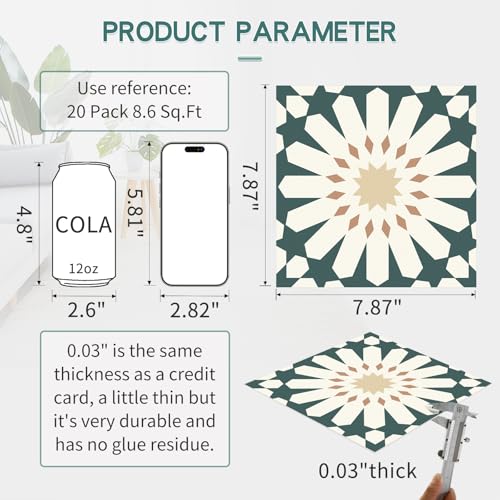 MORCART Peel and Stick Floor Tile SelfAdhesive DIY Vinyl Flooring Removable and Waterproof Tile Sticker for Bathroom Kitchen Wall Fireplace 20PCS787 x 787Green Floral Look - Image 3