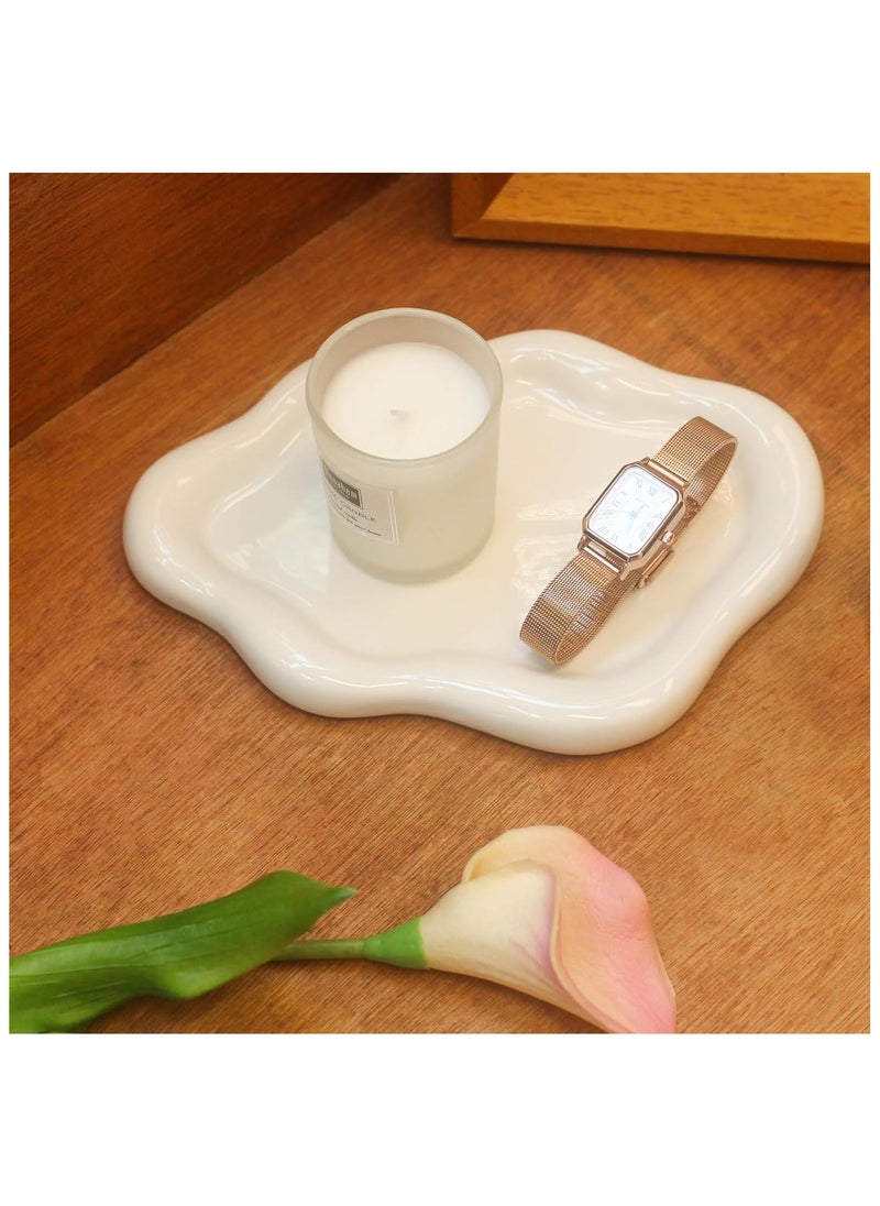 Hihonor Ceramic Jewelry Tray Trinket Dish, Decorative Cloud Vanity Key Tray for Women, Ring Holder Dish, Cute White Jewelry Plate Bowl Room Decor Aesthetic, Birthday Mother's Day  - Image 5