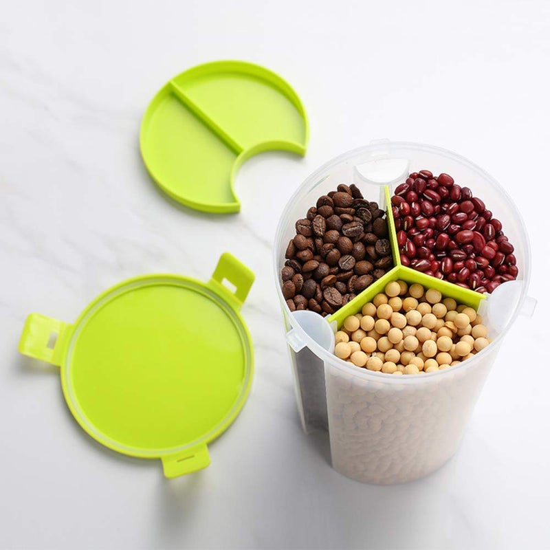 Inditradition Plastic 3 in 1 FoodGrain Cereal Dispenser Container 3 Compartments in 1 1500 ml Assorted Color - Image 2