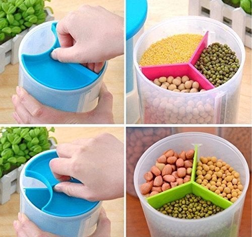 Inditradition Plastic 3 in 1 FoodGrain Cereal Dispenser Container 3 Compartments in 1 1500 ml Assorted Color - Image 3