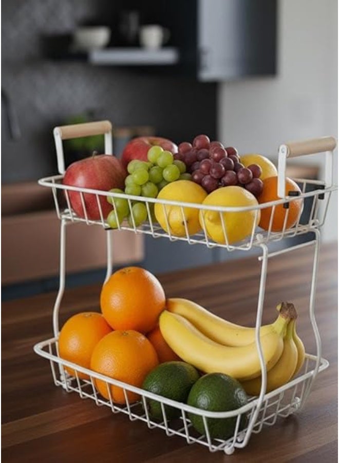 Spaceshoop 2 Tier Fruit Basket Large Countertop Fruit Bowl Bread Basket Vegetable Holder - Image 2