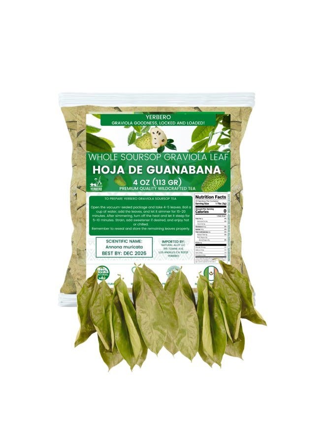 Yerbero - Whole Dried Graviola Soursop Leaves (4 oz - 330+ Leaves Per Bag) Hoja De Guanabana, 100% All Natural Delicious Fresh Tea | From Mexico | Premium Wildcrafted Quality. - Image 1